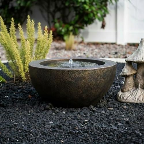 XBrand 20" Round Sphere Water Fountain with LED Light – Indoor Outdoor Polyresin Bubbling Water Feature, Decorative Bird Bath Fountain for Patio, Garden, Yard, Deck & Home Décor, Bronze - Image 2