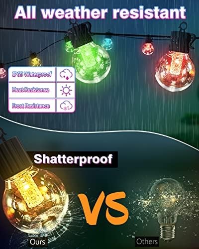 FREECUBE 50FT Solar String Lights Outdoor Waterproof, 25LEDs G40 Globe Shatterproof Bulbs,Warm White & Multicolor,8 Modes,Timer, Solar Powered Patio Lights for Backyard, Porch, Garden, Wedding Decor - Image 6