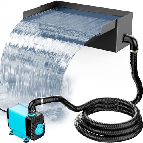 POPOSOAP Pond Waterfall with Pump Kit, 304 Stainless Steel Waterfall Spillway with 40W 660GPH Pump, Pond Spillway with 9.8FT Corrugated Tubing for Garden (12inch)-P43 by POPOSOAP
