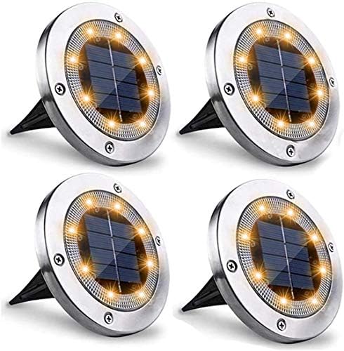 4Pack Solar Garden Lights,AMZSTAR 8 LED Solar Ground Lights Disk Lights Outdoor Solar Landscape Lights,Waterproof Solar Lights Decoration Light for Yard Deck Lawn Patio Pathway Walkway (Warm White) by AMZSTAR