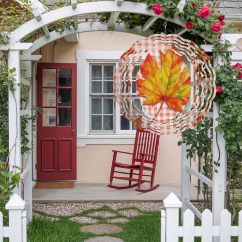 12 Inch Maple Leaves Fall Wind Spinner for Yard and Garden, Thanksgiving Checkered Farmhouse Art Hanging Ornaments Outdoor 3D Kinetic Wind Sculpture Spinners Indoor Outdoor Patio Décor Ornaments Gift - Image 4