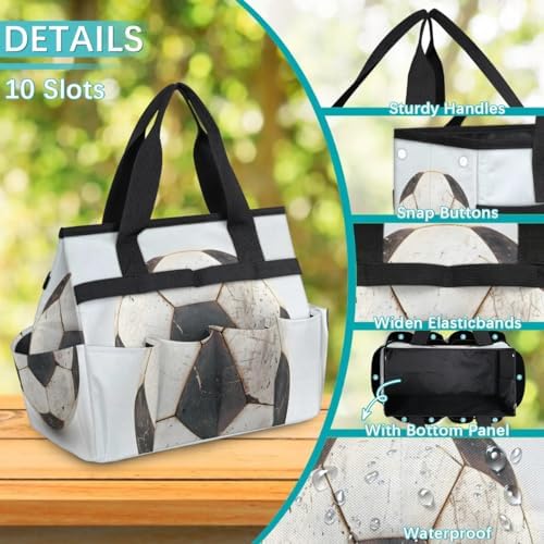Football Ball Garden Tool Bag, Garden Tote Storage Bag with 10 Pockets, Indoor and Outdoor Soccer Gardening Tool Organizer for Women Men - Image 5