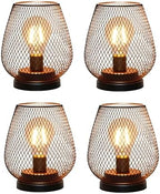 TRIROCKS Set of 4 Battery Operated Lamp LED Table Lantern, Metal Cage Cordless Lamps with LED Bulb，Vintage Decorative Outdoor Lantern for Weddings, Parties, Patio, Events for Indoors Shelf Decor by TRIROCKS