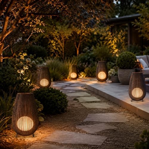 Outdoor Rattan Floor Lamp,Coffee Wicker Lampshade,for Patio and Garden - Image 6