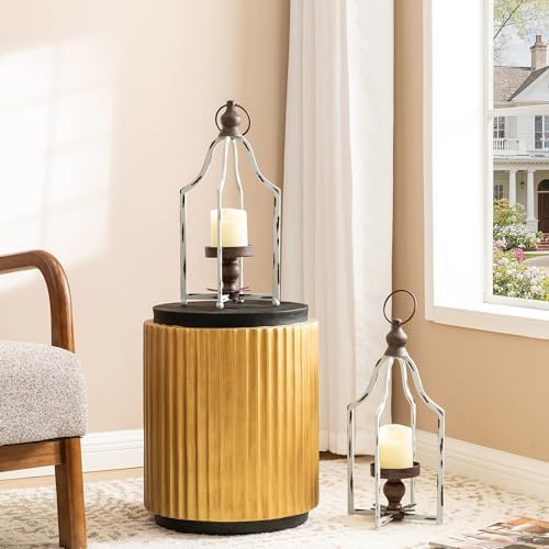 Glitzhome 16.5" H Lanterns Decorative Indoor Outdoor, Vintage Metal Lantern,Farmhouse Hanging Candle Holder for Living Room Mantel Patio Porch Garden Wedding & Holiday Decor,2pcs - Image 4
