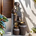 Grepatio 6 Tier Garden Water Fountain, Outdoor Waterfalls with LED Lights, Indoor/Outdoor Modern Floor Standing Garden Water Fountain for Garden, Patio, House Decor (10.6"(L) x 19"(W) x 39.3"(H)) by Takesyoutohaveawonderfullife