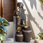 Grepatio 6 Tier Garden Water Fountain, Outdoor Waterfalls with LED Lights, Indoor/Outdoor Modern Floor Standing Garden Water Fountain for Garden, Patio, House Decor (10.6"(L) x 19"(W) x 39.3"(H)) by Takesyoutohaveawonderfullife