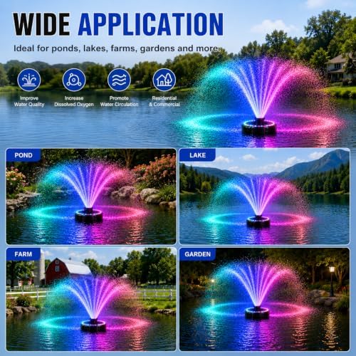Pond Fountain Aerator with Lights RGB Light 1HP 750W 110V Fountain - Image 6