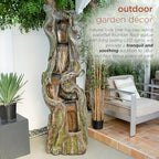 Alpine Corporation TVH156 79" Outdoor Floor Cascading Tree Trunk Water Fountain with LED Lights, Waterfall with Lights, Brown - Image 4