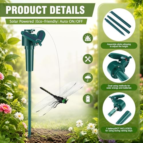 Rossesay 12 Pcs Dragonfly Solar Flying Moving Fluttering, Garden Stakes - Image 3