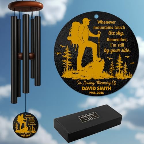 Personalized Hiking Memorial Wind Chime, Custom Name & Year Sympathy Gift, Whenever Mountains Touch Sky Remembrance Windchimes Outdoor Garden Deep Tone - Image 7