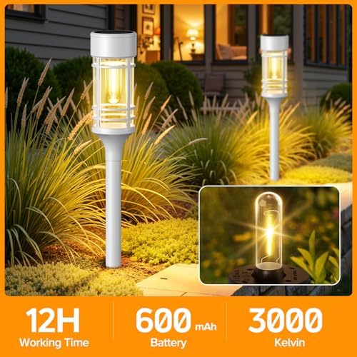 LETMY 12 Pack Solar Pathway Lights Outdoor, Bright Solar Lights Outdoor Waterproof IP65, Solar Garden Lights Outdoor for Yard Walkway Driveway Landscape Garden Decor （White） - Image 6