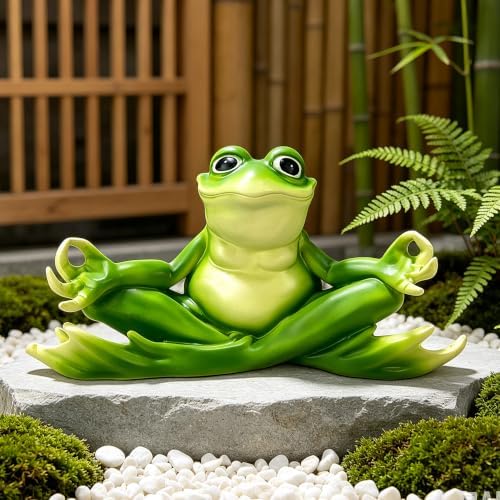 Teaeeno Meditation Frog Sculpture, 13" Handcrafted Resin Zen Frog Statue by Teaeeno