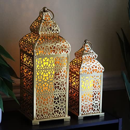 Vela Lanterns Decorative Indoor Moroccan Candle Holders, Gold, Set of 2 by VelaCandleLanterns