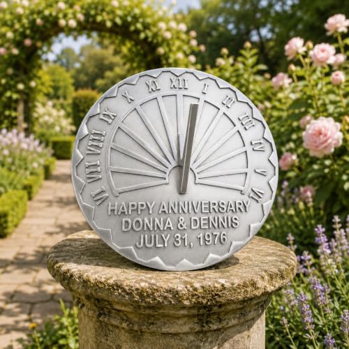 Personalized Bronze Sundial, Custom, Engraved Garden Decor, Wedding Keepsake, Outdoor Sundial (Silver, 12 Inch) by Custom