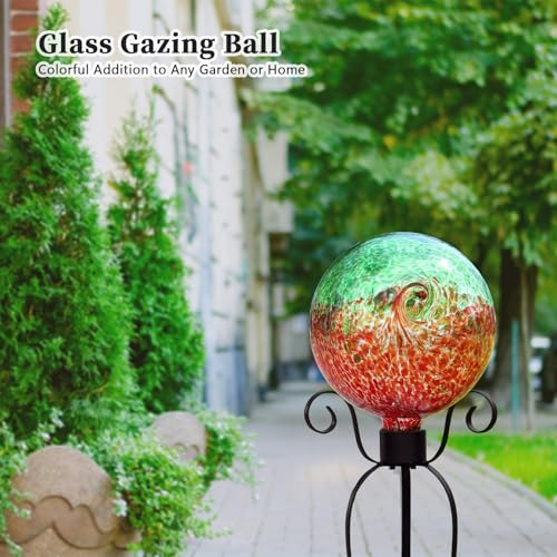 VCUTEKA Gazing Ball, Glass Gazing Balls Garden Globe Outdoor Decor 10" Red - Image 2
