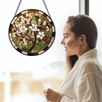 White Flowers Red Berries Stained Glass Window Hanging Suncatcher Gift 15" - Image 2