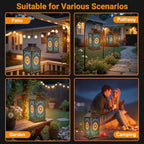 Stained Glass Style Solar Lantern Outdoor Garden Hanging Lantern Sunflower Stained Glass Spring Color Mosaic Design Waterproof Solar Powered Lighting Outside Table Lamp for Patio Deck Yard Camping - Image 5