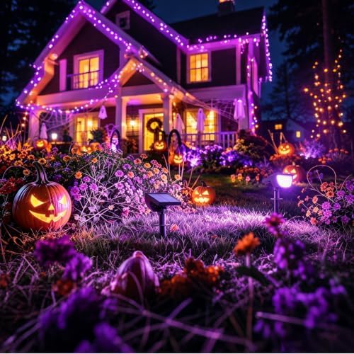 GKGG Solar Spot Lights Outdoor, IP65 Waterproof RGB Color Changing Solar Landscape Lights with 7 Lighting Modes for Yard, Garden, Trees, Pathway & Halloween Decorations Outdoor (Multicolor, 4 Pack) - Image 2