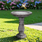 SunJet 24.4” H x 20” Dia Outdoor Birdbath with Intricate Floral Carvings Pedestal - Fibre Reinforced Concrete Birdbaths, Vintage Design for Garden Decor & Bird Attraction - Image 2