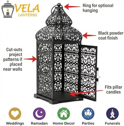 Vela Lanterns Decorative Indoor Moroccan Candle Holders, Black, Set of 2 - Image 5