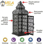 Vela Lanterns Decorative Indoor Moroccan Candle Holders, Black, Set of 2 - Image 5