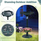 GIANTEX Bird Bath for Outside, 30 inch Solar Lighted Bird Bath and Feeder with Flower Planter, Lotus Leaf Water Bowl, 3 Stakes, Vintage Birdbath Outdoor Decoration for Garden Yard Lawn Patio (Green) - Image 7