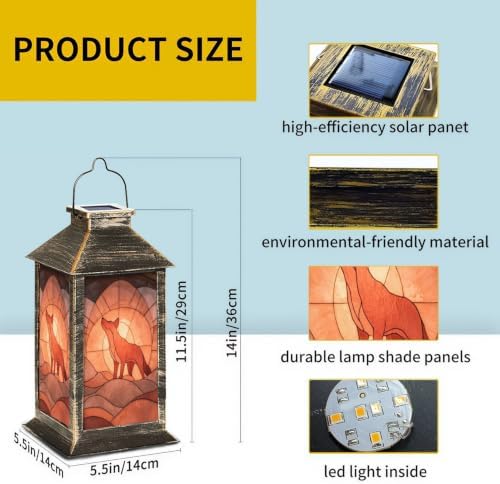 Solar Lantern Abstract Fox Silhouette Glass Outdoor Waterproof Garden Hanging Lantern Solar Powered Lighting Outside Solar Light for Patio Yard Camping, Gifts for Women Mom - Image 2