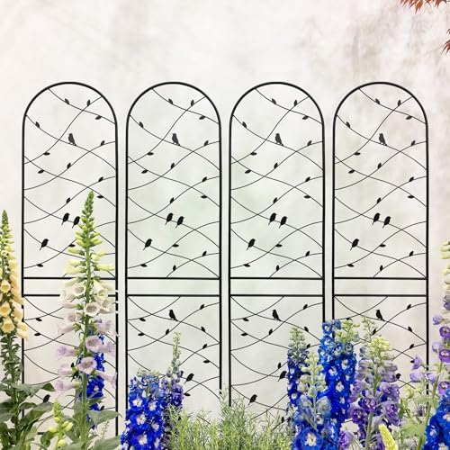 4 Pack Metal Garden Trellis 86.7" Tall Outdoor Climbing Plant Support for Roses, Flowers, Rustproof Durable Black Galvanized Tube, Lawn Garden Fence Decor Screen (4, Black birds-86.7" H) - Image 3
