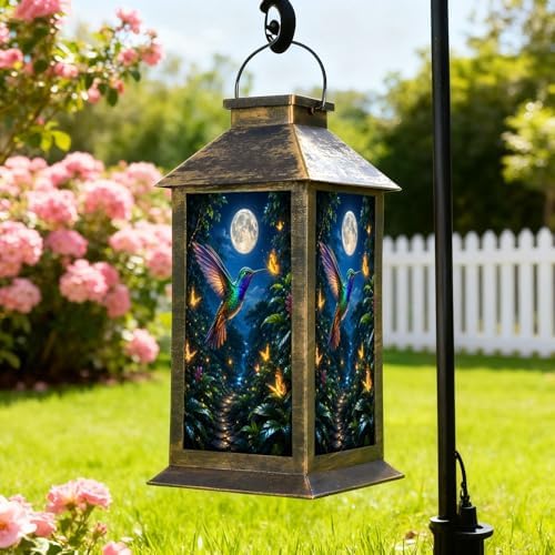 Solar Lantern Hummingbirds Under Moon Tropical Forest Garden Hanging Lantern Waterproof Solar Powered Lighting Outdoor Table Lamp for Patio Yard Memorial Gifts Grave Decorations for Cemetery - Image 2