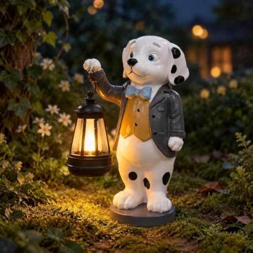 Dog Statue with Solar Lights 10in Garden Decor by REYISO