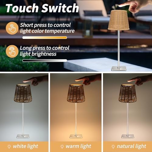 Mr. White Outdoor Waterproof Cordless Wireless Rechargeable Portable Top Touch Battery Operated Powered LED Table Lamp Desk Lamp Lights for Restaurant Kitchen Patio Dinner Dining (Nickel) - Image 5
