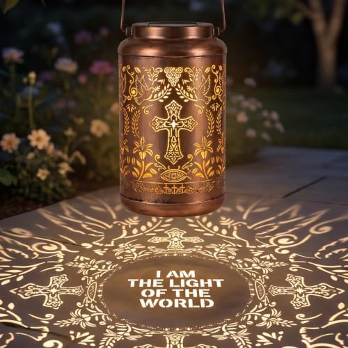 Solar Lantern with Shepherd Hook Hanging Pole, Cross, Religious Decorations | Decorative Outdoor Waterproof Garden Lantern | Catholic Christian Gift Idea for Home, Yard, Patio, Backyard, Porch - Image 2