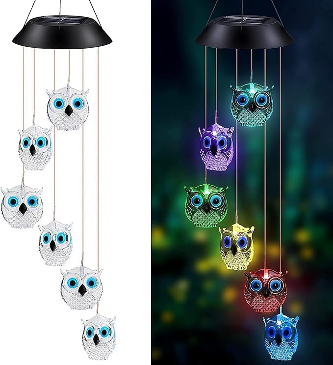 Hummingbird Solar Wind Chimes for Outside - Color Changing LED Outdoor Solar Lights Waterproof Windchimes, Home Garden Patio Yard Porch Decoration (Owl) by WCLC