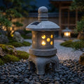 Japanese Garden Decor Solar Pagoda Light, Outdoor Stone Finish Pagoda Garden Statue with Auto On/Off for Patio Yard, Japanese Decor by Unknown