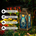 Solar Lantern Geometric Wolf Head Stained Outdoor Waterproof Garden Hanging Lantern Solar Powered Lighting Outside Solar Light for Patio Yard Camping, Gifts for Women Mom - Image 3