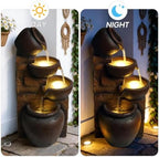 Outdoor Water Fountain with Lights 4 Tier Cascading Pot Waterfall Resin Garden Fountain for Patio Yard Porch Landscape - Image 6