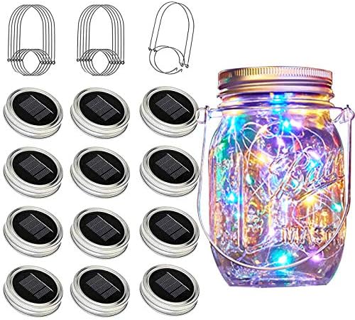 Solar Mason Jar Lights, 12 Pack 30 LED Waterproof Lid Light with Hangers (No Jar), Fairy Firefly Outdoor String Lights for Regular Mason Jar, Patio, Yard, Garden, Wedding Decoration (4 Colors) by Cynzia