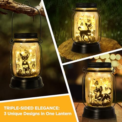 Kyoryuger Chihuahua Gifts for Women/Men Chihuahua Solar Lanterns Dog Mom Birthday Dog Lovers Lantern Pet loss Pet Memorial Lights Solar Garden Decoration Outside for Yard, Patio,Backyard,Porch Torches - Image 2