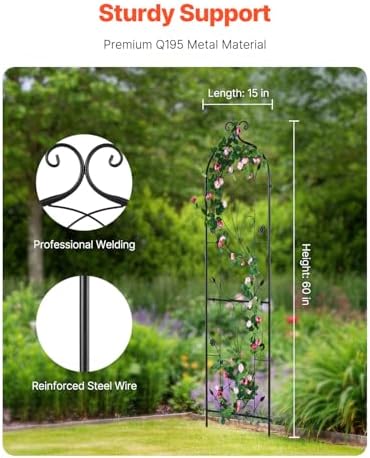 VEVOR 60 x 15 in, Rustproof Metal Garden Flower Trellis, Outdoor Climbing Rose & Cucumber Support, Decorative Tall Clematis Trellis for Courtyards & Lawns - Image 2