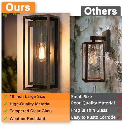 19 Inch Brown Outdoor Wall Light Fixtures, 2 Pack Porch Lights - Image 6