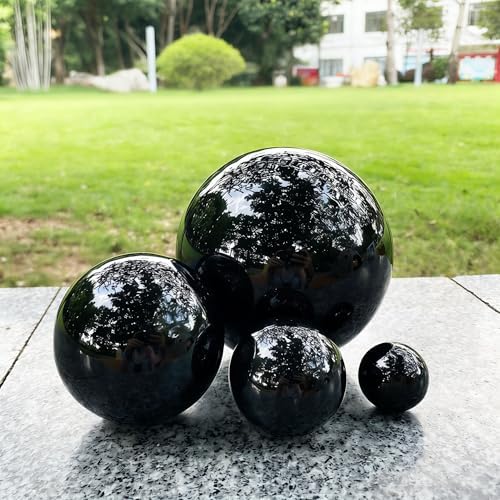 1 Pcs Gazing Globe Mirror Ball, Polished Reflective Smooth Garden Ball Sphere, Colorful and Shiny Addition to Any Garden Or Home Decoration, Black(Size:14.96in/38cm) - Image 3