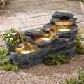 36.6" L Water Fountain Outdoor, 4-Tier Rock Cascading Water Feature by Dephet