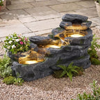 36.6" L Water Fountain Outdoor, 4-Tier Rock Cascading Water Feature by Dephet
