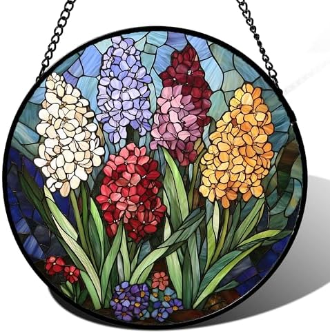 Hyacinth Stained Glass Window Hanging Suncatcher Gift for Women 9.8" by DASTOLL