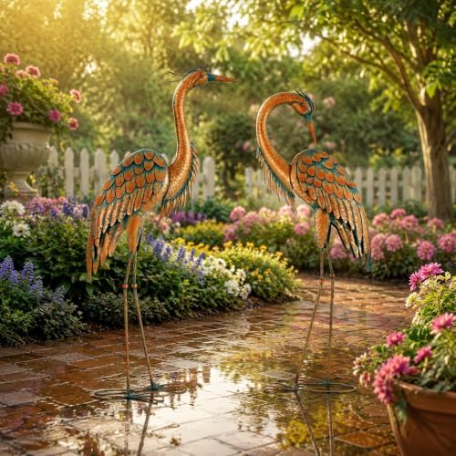 45.3" Heron Statues Outdoor,Extra-Large Metal Yard Art Set of 2 - Image 7