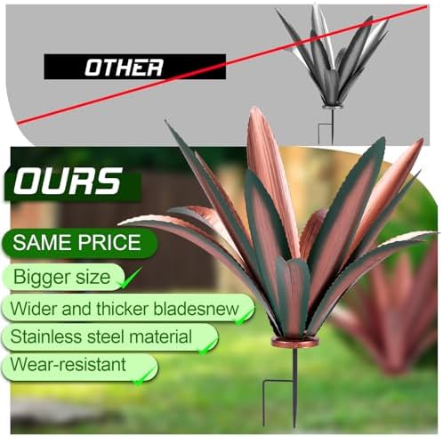 Large Tequila Rustic Sculpture, Rustic Metal Agave Plants for Outdoor Patio Yard Mexican Plant Garden， Agave Outdoor Lawn Ornaments Yard Stakes (Green 2pc) - Image 3