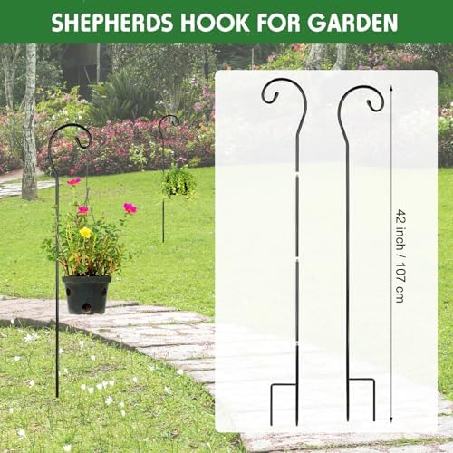 Hicarer 12 Pcs Shepherds Hooks for Outdoor 42 Inch 1/3 Bird Feeder Pole Rust Resistant Steel Shepard Hooks for Wedding Garden Bird Feeders Hanging Lanterns Solar Outdoor Lights - Image 2