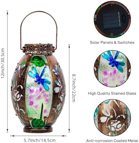 STARSOUL Solar Lantern Outdoor Waterproof, Hanging Solar Lantern for Patio Garden Yard Decor, Dragonfly Garden Decor, Dragonfly Gift for Women - Image 3