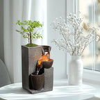 Resin Tabletop Waterfall Fountain with LED Light & Plant Pot, Indoor Desk Water Fountains for Home Office Decor (22028N) - Image 4